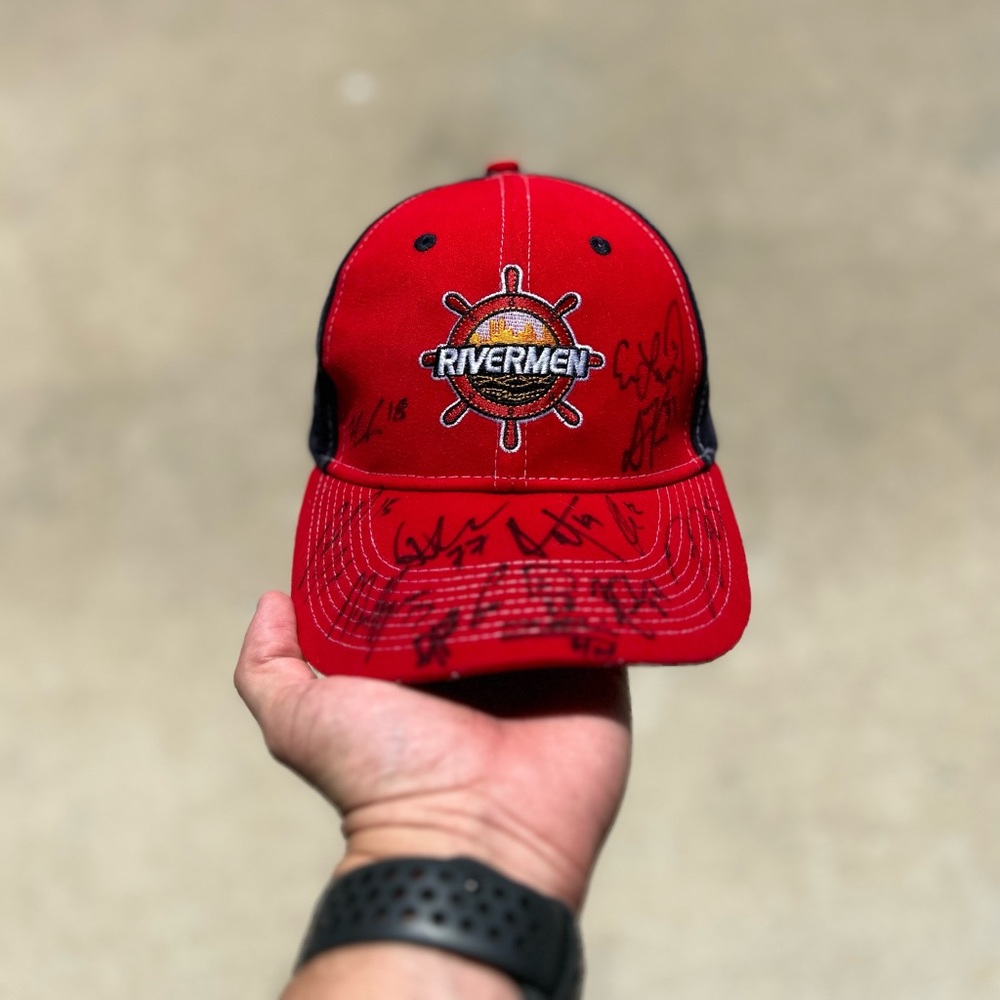 Restored Peoria Rivermen Hat Cap Autographed SGA Red Blue SPHL One Size